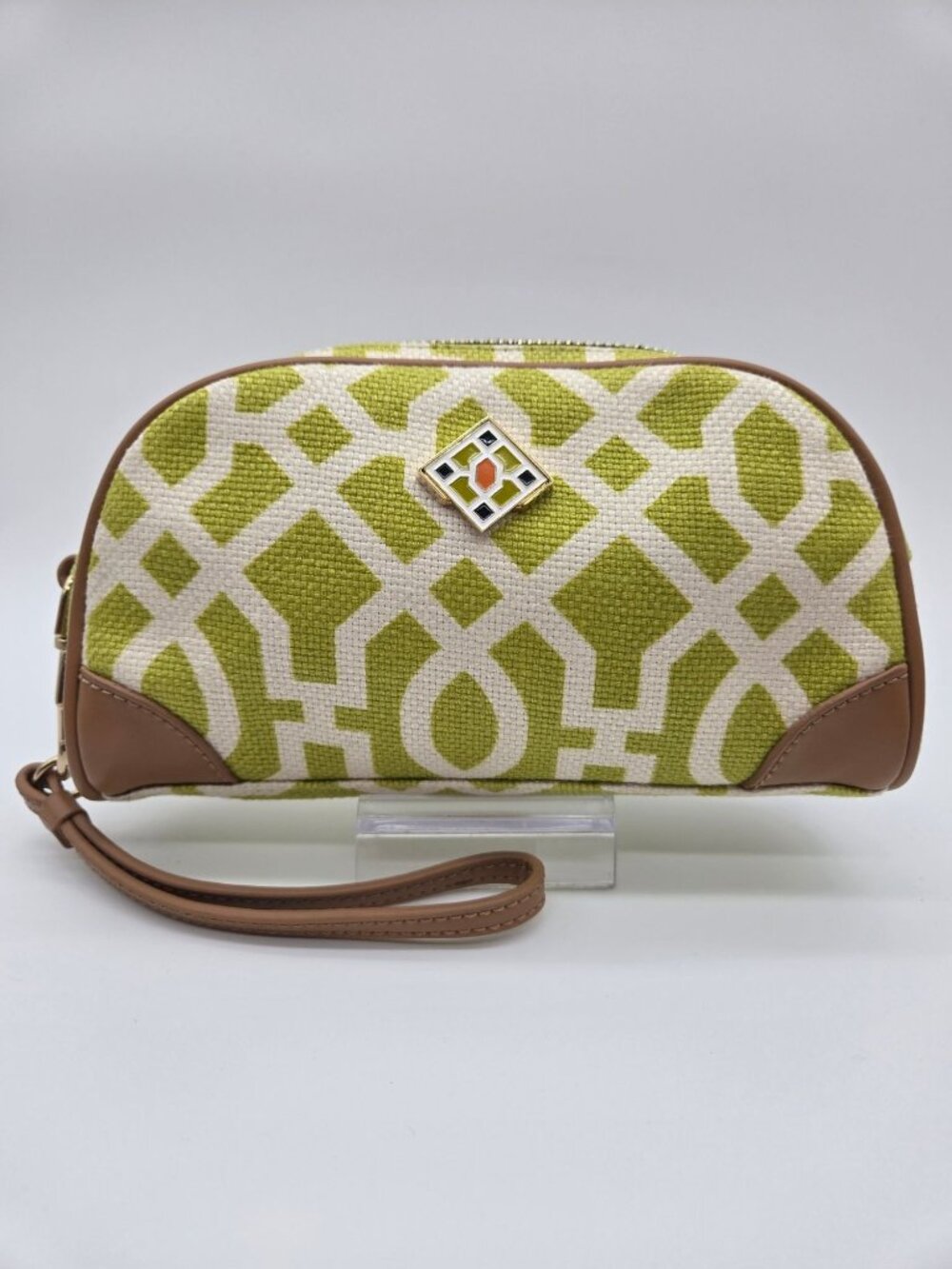Spartina 449 Pebble Beach Lime Green Geometric Wristlet Pouch EUC